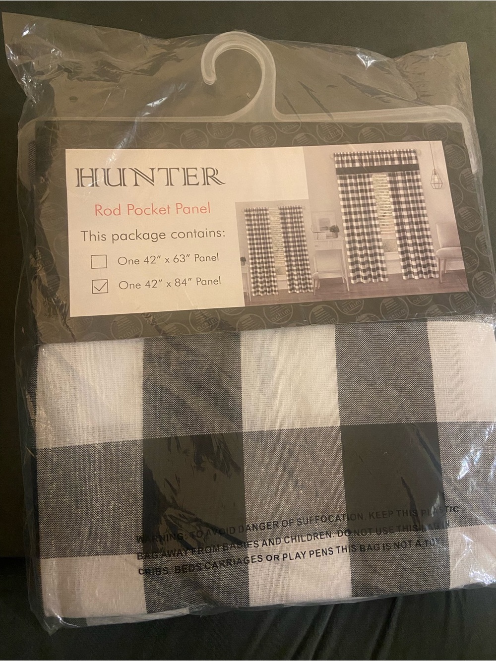Hunter Black and White Buffalo Check Rod Pocket Curtain Panel